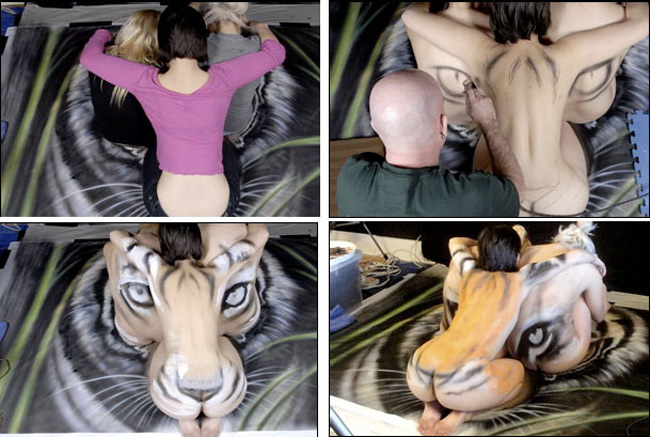 Quá trình hoàn thành bức vẽ 3D họa hổ.
